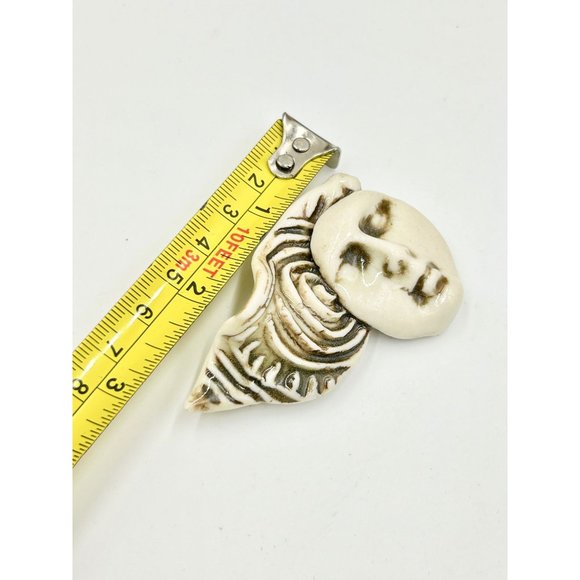 Vintage Face Brooch Handmade Ceramic Pin Artisan Hand Crafted Figural Jewelry - Picture 5 of 5